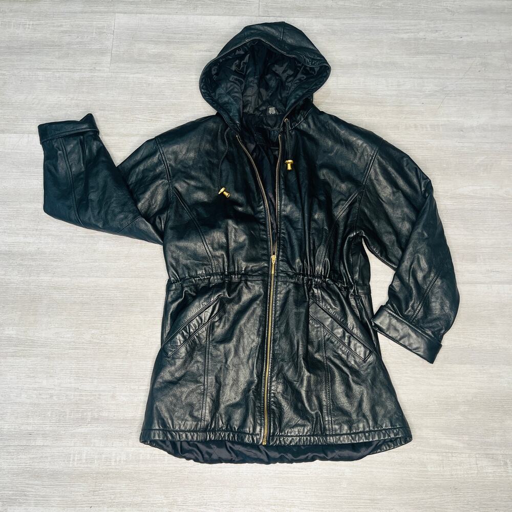 Vintage Black Genuine Leather Jacqueline Ferrar Coat Jacket